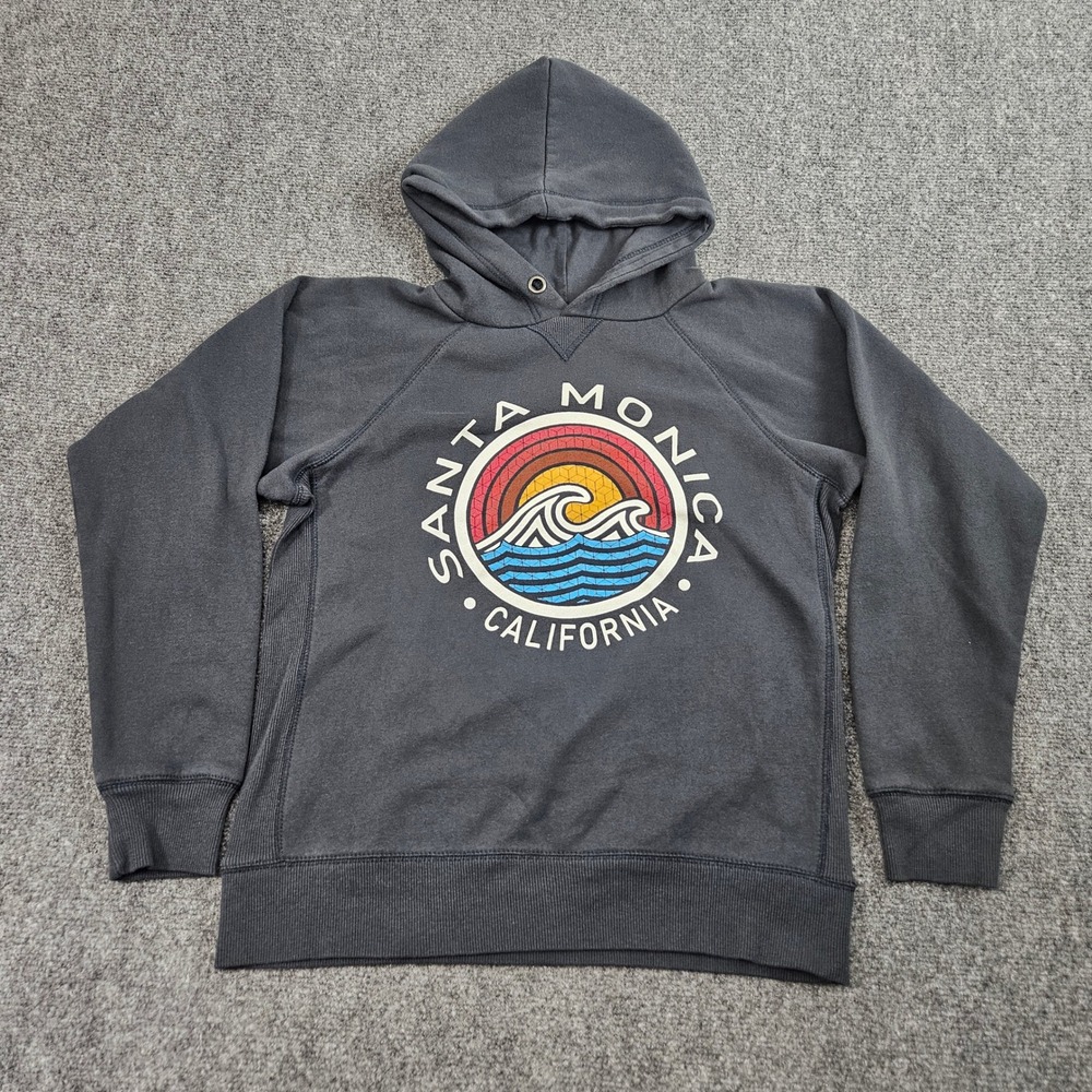 Santa Monica California Hoodie Mens Large Charcoal Surf Beach Skater Coastal